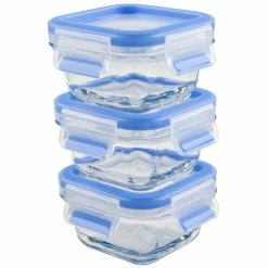 Billig ✔️ EMSA Clip & Close Glas, Set, Quadratisch, 0,2 L, Blau, Transparent, Polypropylen (PP), Thermoplastisches Elastomer (TPE), Deutschland 🤩