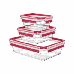Auslauf 😀 EMSA Frischhaltedose Clip & Close 0,45/0,8/2,0l Rechteckig 3teilig, Rot/klar (1 Set) 👏