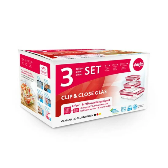Auslauf 😀 EMSA Frischhaltedose Clip & Close 0,45/0,8/2,0l Rechteckig 3teilig, Rot/klar (1 Set) 👏 6 Auslauf 😀 EMSA Frischhaltedose Clip & Close 0,45/0,8/2,0l Rechteckig 3teilig, Rot/klar (1 Set) 👏 – Bild 6