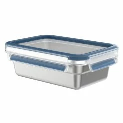 Bestes Angebot 🛒 EMSA Frischhaltedose Clip & Close 0,8l Eckig Edelstahl, Silber/klar/blau 💯