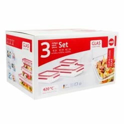 Auslauf 🤩 Emsa Frischhaltedose CLIP & CLOSE Glas 3er Set 0,5/0,9/2 Liter Transparent / Rot 🛒