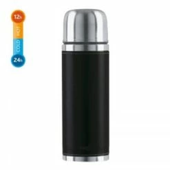 Budget ⌛ Emsa Senator Class Isolierflasche, Edelstahl/Leder Schwarz, 1,0 L, 502437 ✔️
