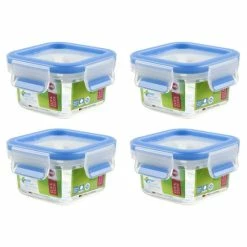 Blitzangebot 🔥 EMSA 508535 Clip & Close Aufbewahrungs-Dose, Quadratisch, 200 Ml, Transparent/blau (4er Pack) ❤️